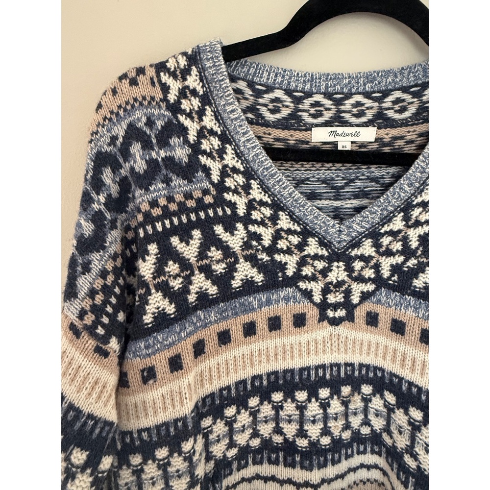 Madewell | Forrest Fair Isle V-Neck Sweater in Heather Sky